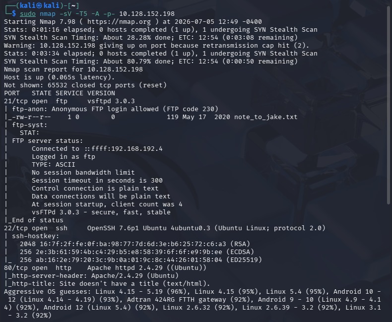 Escaneo inicial de puertos de Nmap